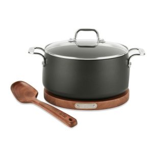 All-Clad HA1 Hard Anodized Nonstick 6 Qt. Dutch Oven with Acacia Wood Trivet & Spoon